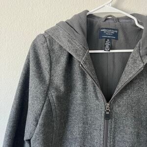 American Eagle Women's Gray Wool Blend Hooded Long Full Zip Up Coat | Size M